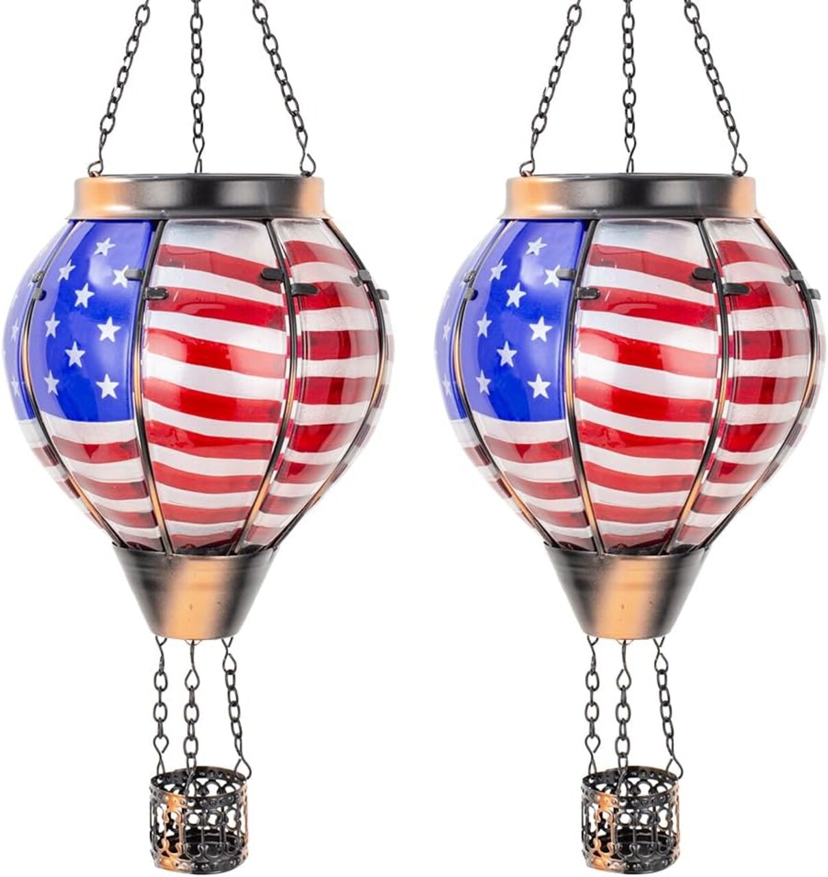 4th of July 2PCS Flag Solar Hot Air Balloon Lantern with Flame Flickering Light